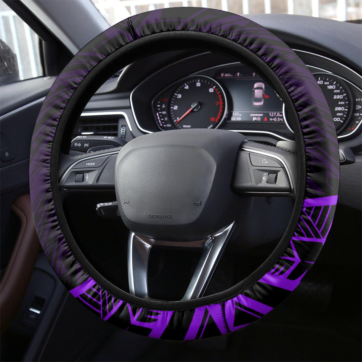 Kia Orana Cook Islands Steering Wheel Cover Circle Stars With Floral Purple Pattern LT01 - Polynesian Pride
