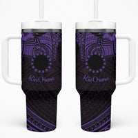 Kia Orana Cook Islands Tumbler With Handle Circle Stars With Floral Purple Pattern