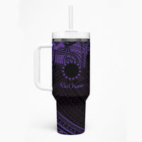 Kia Orana Cook Islands Tumbler With Handle Circle Stars With Floral Purple Pattern