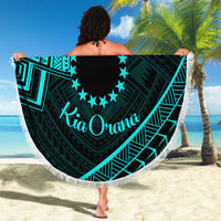 Kia Orana Cook Islands Beach Blanket Circle Stars With Floral Turquoise Pattern LT01 - Polynesian Pride