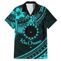 Kia Orana Cook Islands Family Matching Tank Maxi Dress and Hawaiian Shirt Circle Stars With Floral Turquoise Pattern LT01 Dad's Shirt - Short Sleeve Turquoise - Polynesian Pride
