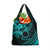 Kia Orana Cook Islands Grocery Bag Circle Stars With Floral Turquoise Pattern