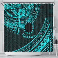 Kia Orana Cook Islands Shower Curtain Circle Stars With Floral Turquoise Pattern LT01 - Polynesian Pride