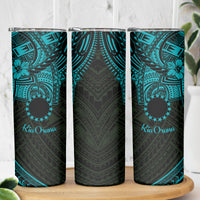 Kia Orana Cook Islands Skinny Tumbler Circle Stars With Floral Turquoise Pattern