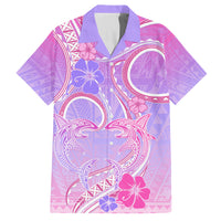 Polynesian Shark Valentine Family Matching Off Shoulder Long Sleeve Dress and Hawaiian Shirt Sweet Unique Version LT01 Dad's Shirt - Short Sleeve Pink - Polynesian Pride