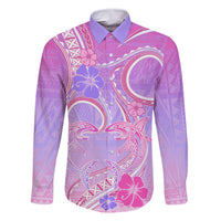 Polynesian Shark Valentine Family Matching Off Shoulder Maxi Dress and Hawaiian Shirt Sweet Unique Version LT01 Dad's Shirt - Long Sleeve Pink - Polynesian Pride