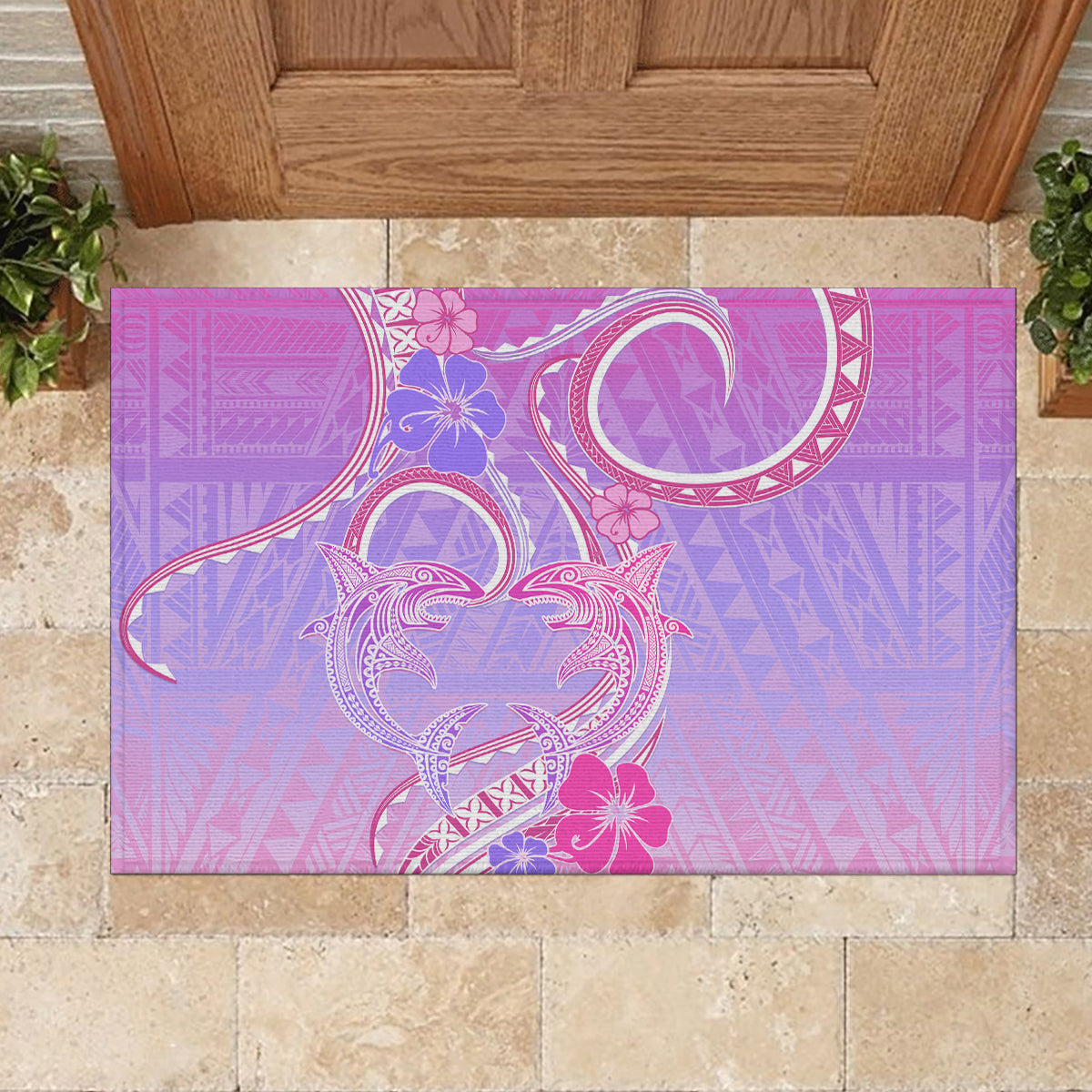 Polynesian Shark Valentine Rubber Doormat Sweet Unique Version