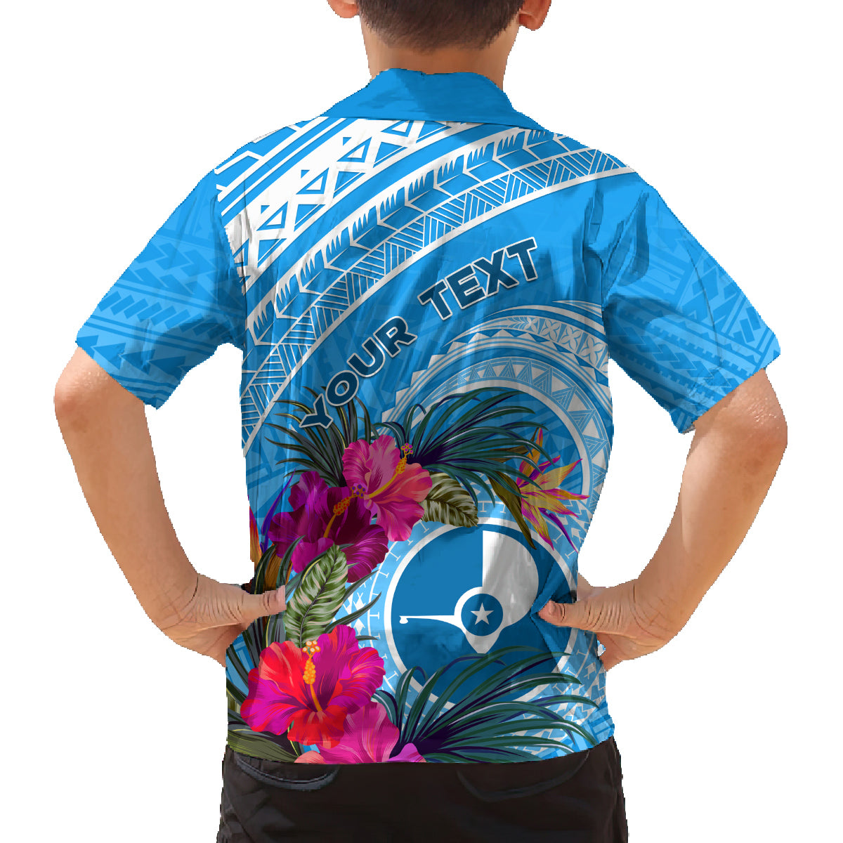 Yap Day Family Matching Off Shoulder Short Dress and Hawaiian Shirt Nam nu Waqab Tropical Flower LT01 - Polynesian Pride