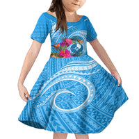 Yap Day Family Matching Summer Maxi Dress and Hawaiian Shirt Nam nu Waqab Tropical Flower LT01 Daughter's Dress Blue - Polynesian Pride