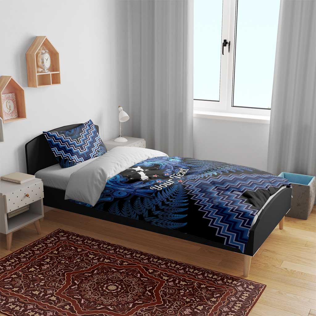 Personalised Aotearoa Matariki Bedding Set Blue Fern Maori Poutama