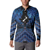 Personalised Aotearoa Matariki Button Sweatshirt Blue Fern Maori Poutama