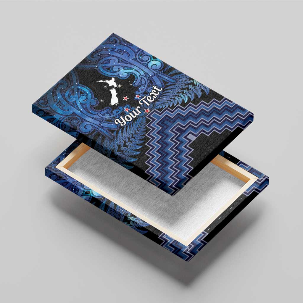 Personalised Aotearoa Matariki Canvas Wall Art Blue Fern Maori Poutama