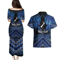 Personalised Aotearoa Matariki Couples Matching Puletasi and Hawaiian Shirt Blue Fern Maori Poutama