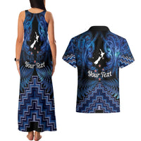 Personalised Aotearoa Matariki Couples Matching Tank Maxi Dress and Hawaiian Shirt Blue Fern Maori Poutama LT01 - Polynesian Pride
