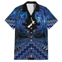Personalised Aotearoa Matariki Family Matching Long Sleeve Bodycon Dress and Hawaiian Shirt Blue Fern Maori Poutama LT01 Dad's Shirt - Short Sleeve Blue - Polynesian Pride
