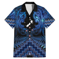Personalised Aotearoa Matariki Family Matching Mermaid Dress and Hawaiian Shirt Blue Fern Maori Poutama LT01 Dad's Shirt - Short Sleeve Blue - Polynesian Pride