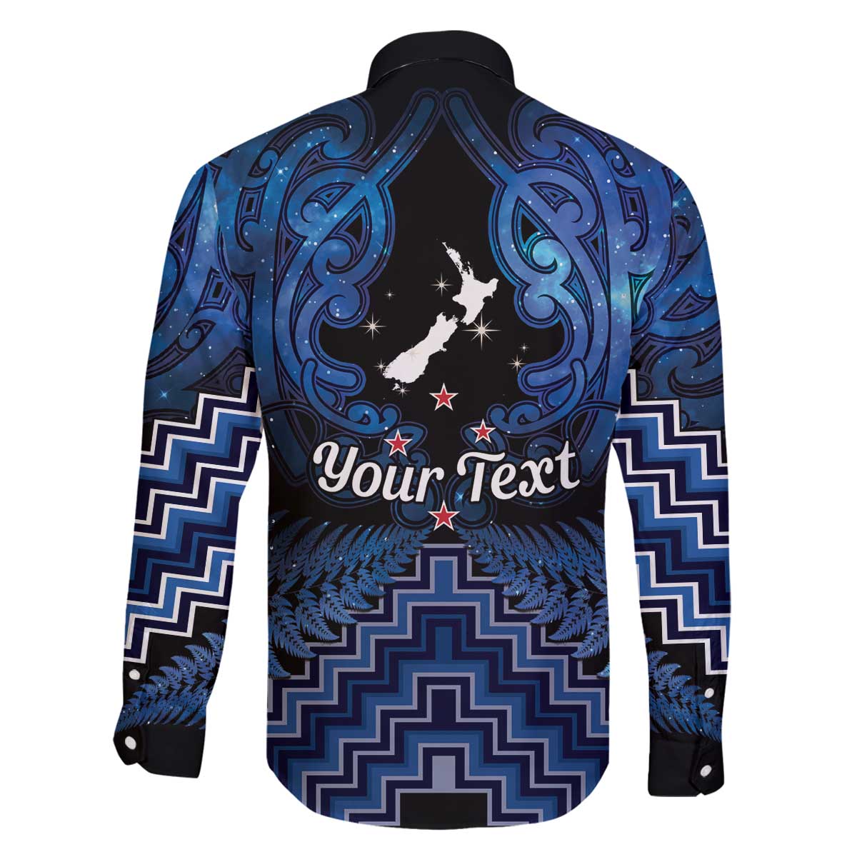 Personalised Aotearoa Matariki Family Matching Off The Shoulder Long Sleeve Dress and Hawaiian Shirt Blue Fern Maori Poutama LT01 - Polynesian Pride