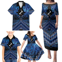 Personalised Aotearoa Matariki Family Matching Puletasi and Hawaiian Shirt Blue Fern Maori Poutama LT01 - Polynesian Pride
