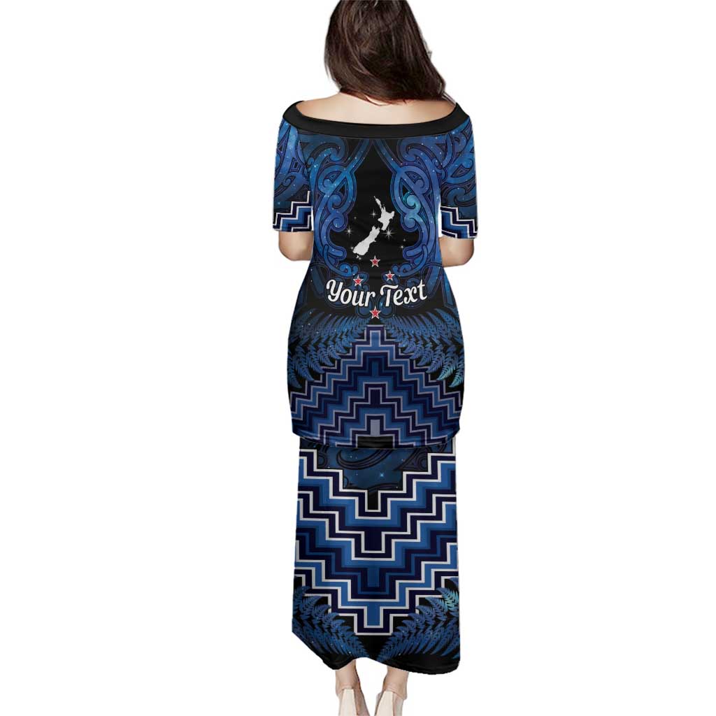 Personalised Aotearoa Matariki Family Matching Puletasi and Hawaiian Shirt Blue Fern Maori Poutama LT01 - Polynesian Pride