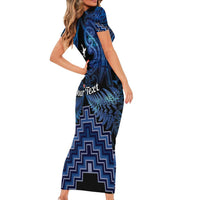 Personalised Aotearoa Matariki Family Matching Short Sleeve Bodycon Dress and Hawaiian Shirt Blue Fern Maori Poutama LT01 - Polynesian Pride