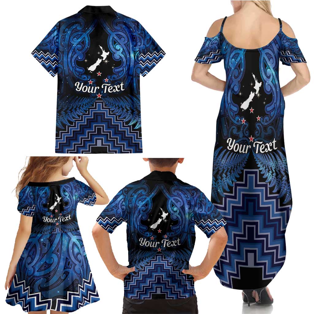Personalised Aotearoa Matariki Family Matching Summer Maxi Dress and Hawaiian Shirt Blue Fern Maori Poutama LT01 - Polynesian Pride