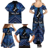 Personalised Aotearoa Matariki Family Matching Summer Maxi Dress and Hawaiian Shirt Blue Fern Maori Poutama LT01 - Polynesian Pride