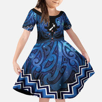 Personalised Aotearoa Matariki Family Matching Tank Maxi Dress and Hawaiian Shirt Blue Fern Maori Poutama LT01 Daughter's Dress Blue - Polynesian Pride