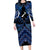 Personalised Aotearoa Matariki Long Sleeve Bodycon Dress Blue Fern Maori Poutama