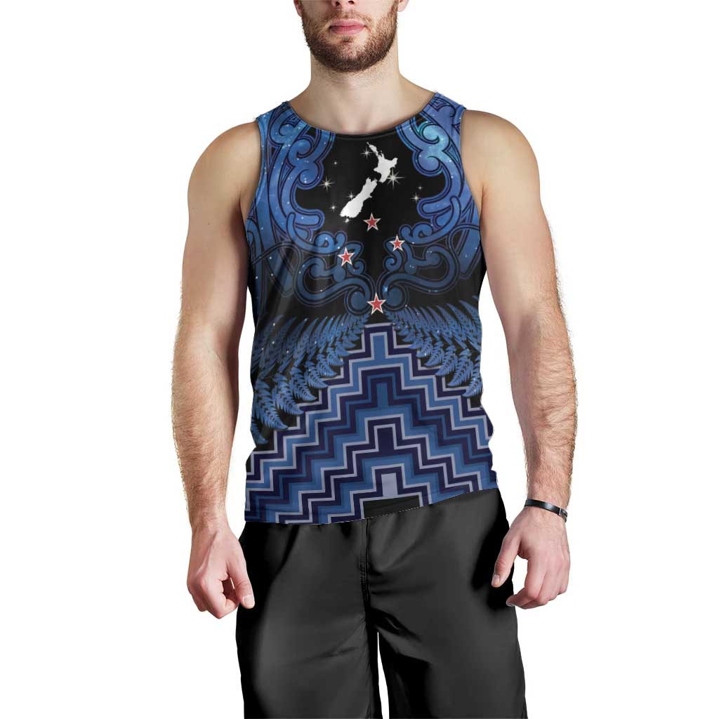 Personalised Aotearoa Matariki Men Tank Top Blue Fern Maori Poutama