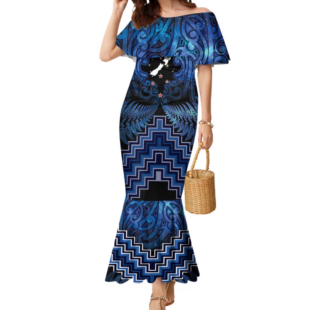 Personalised Aotearoa Matariki Mermaid Dress Blue Fern Maori Poutama