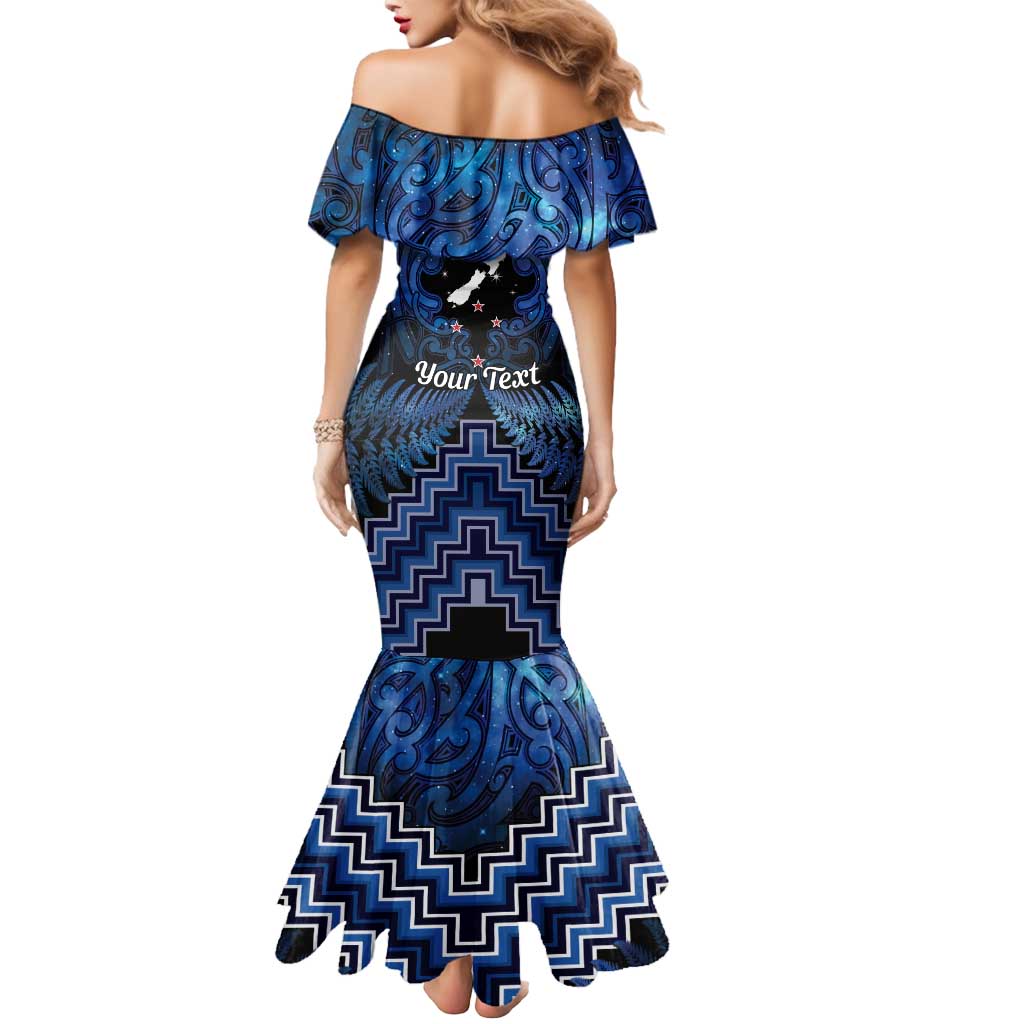 Personalised Aotearoa Matariki Mermaid Dress Blue Fern Maori Poutama