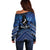 Personalised Aotearoa Matariki Off Shoulder Sweater Blue Fern Maori Poutama