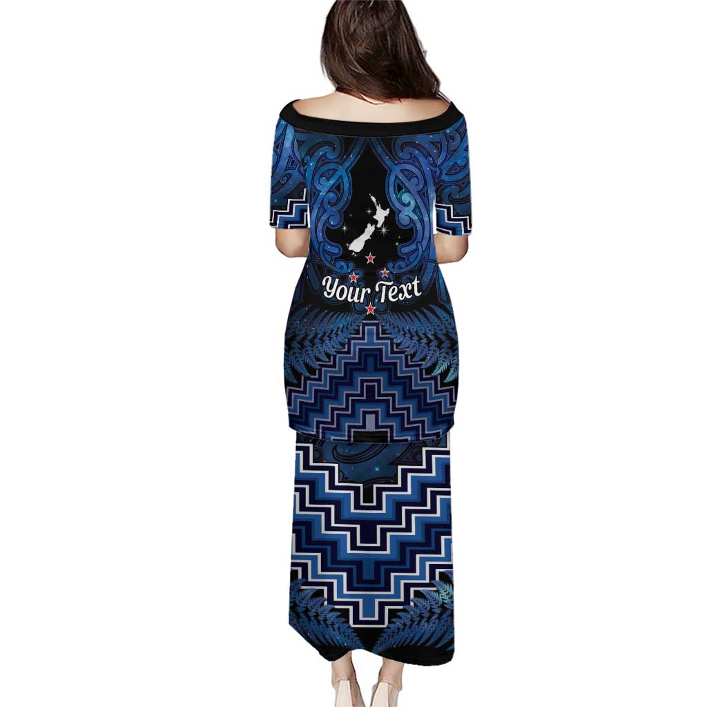 Personalised Aotearoa Matariki Puletasi Blue Fern Maori Poutama