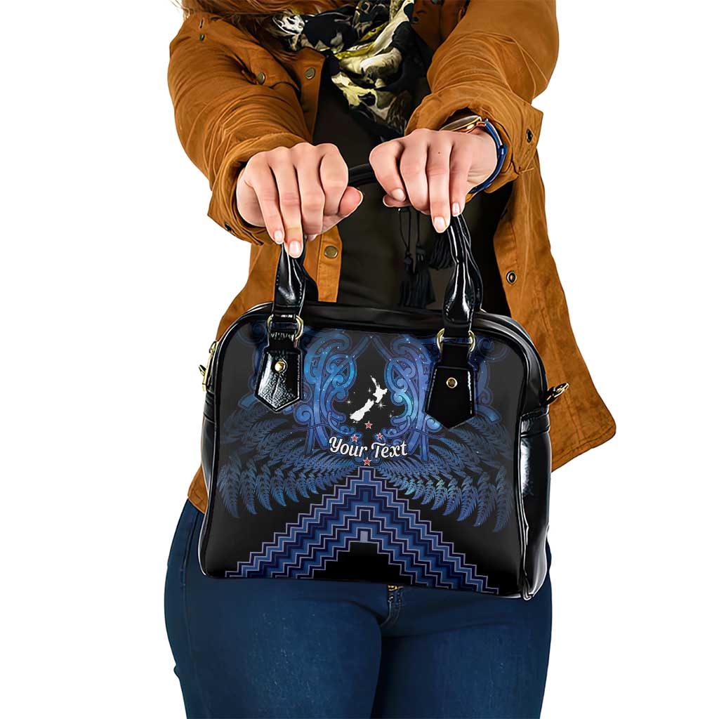 Personalised Aotearoa Matariki Shoulder Handbag Blue Fern Maori Poutama