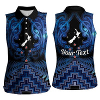 Personalised Aotearoa Matariki Women Sleeveless Polo Shirt Blue Fern Maori Poutama