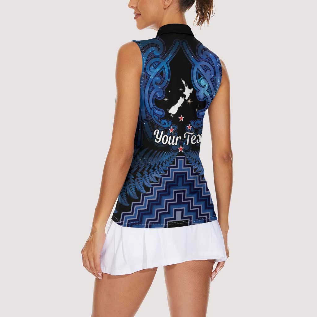 Personalised Aotearoa Matariki Women Sleeveless Polo Shirt Blue Fern Maori Poutama