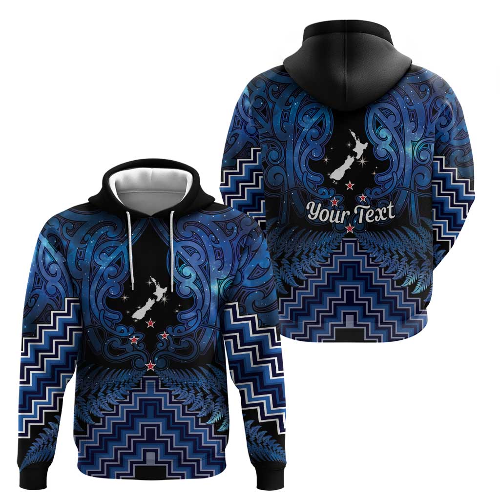 Personalised Aotearoa Matariki Zip Hoodie Blue Fern Maori Poutama