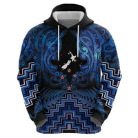 Personalised Aotearoa Matariki Zip Hoodie Blue Fern Maori Poutama
