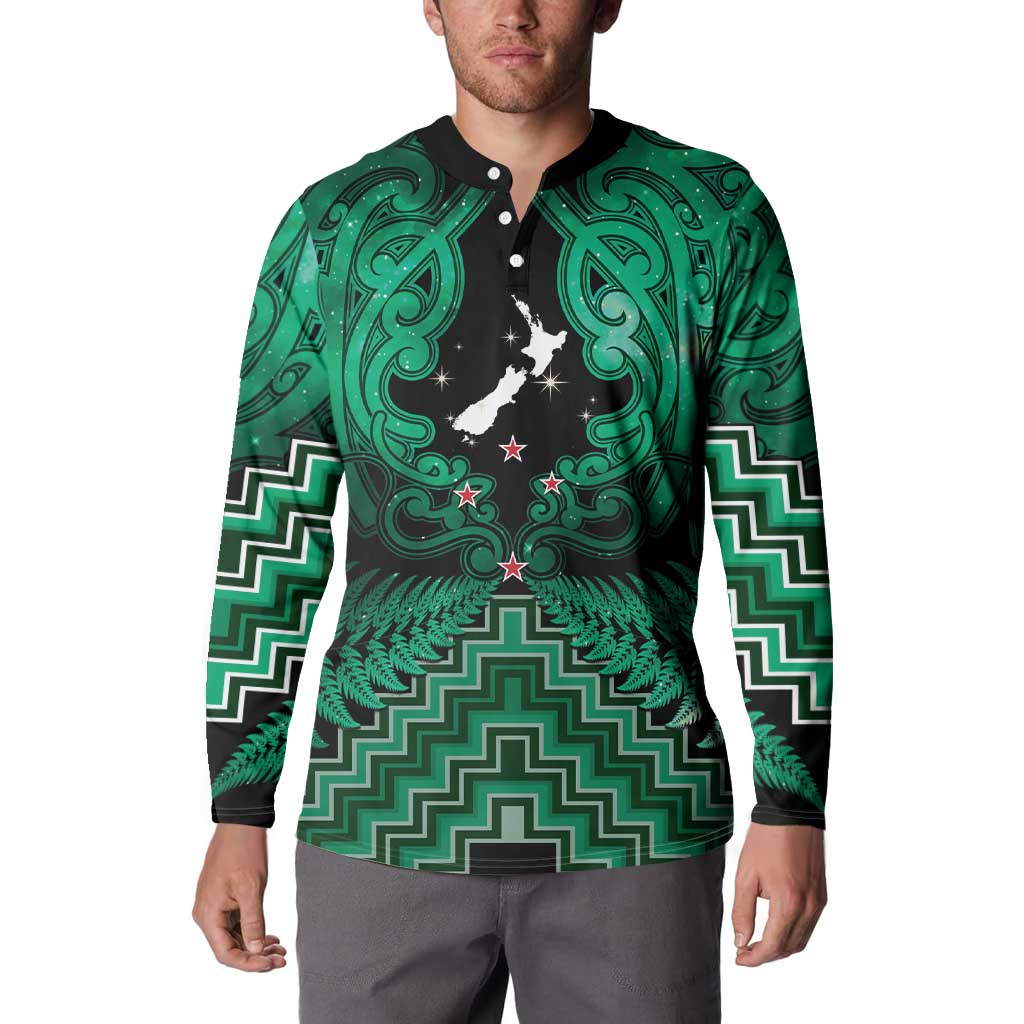 Personalised Aotearoa Matariki Button Sweatshirt Green Fern Maori Poutama