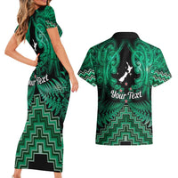 Personalised Aotearoa Matariki Couples Matching Short Sleeve Bodycon Dress and Hawaiian Shirt Green Fern Maori Poutama LT01 - Polynesian Pride