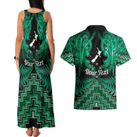 Personalised Aotearoa Matariki Couples Matching Tank Maxi Dress and Hawaiian Shirt Green Fern Maori Poutama LT01 - Polynesian Pride