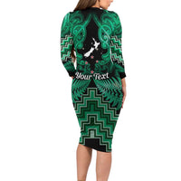 Personalised Aotearoa Matariki Family Matching Long Sleeve Bodycon Dress and Hawaiian Shirt Green Fern Maori Poutama LT01 - Polynesian Pride
