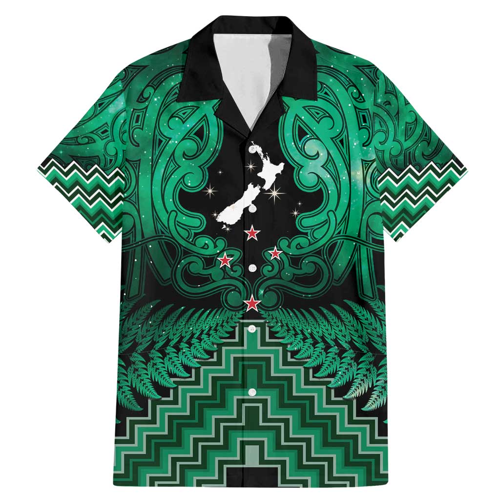Personalised Aotearoa Matariki Family Matching Mermaid Dress and Hawaiian Shirt Green Fern Maori Poutama LT01 Dad's Shirt - Short Sleeve Green - Polynesian Pride