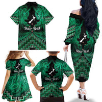 Personalised Aotearoa Matariki Family Matching Off The Shoulder Long Sleeve Dress and Hawaiian Shirt Green Fern Maori Poutama LT01 - Polynesian Pride