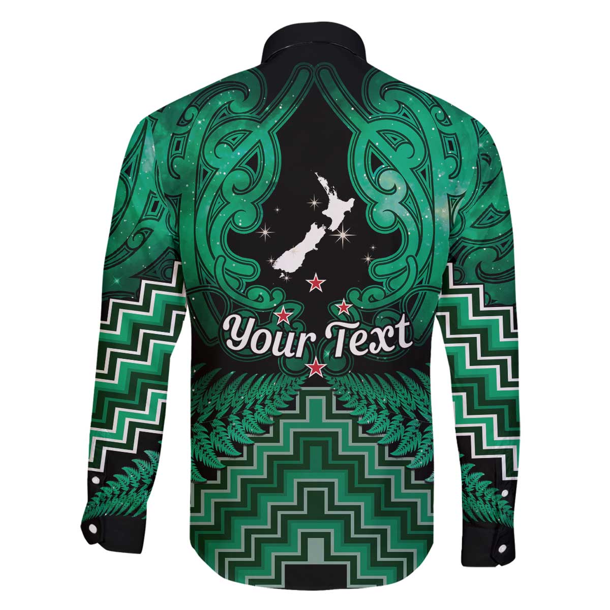 Personalised Aotearoa Matariki Family Matching Off The Shoulder Long Sleeve Dress and Hawaiian Shirt Green Fern Maori Poutama LT01 - Polynesian Pride