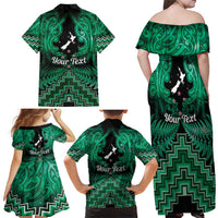 Personalised Aotearoa Matariki Family Matching Off Shoulder Maxi Dress and Hawaiian Shirt Green Fern Maori Poutama LT01 - Polynesian Pride