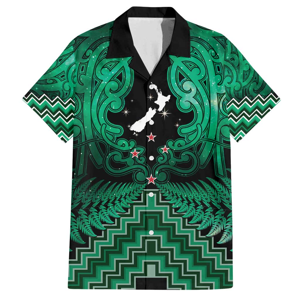 Personalised Aotearoa Matariki Family Matching Off Shoulder Short Dress and Hawaiian Shirt Green Fern Maori Poutama LT01 Dad's Shirt - Short Sleeve Green - Polynesian Pride