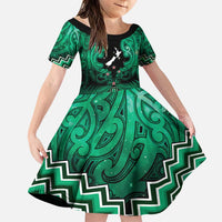 Personalised Aotearoa Matariki Family Matching Puletasi and Hawaiian Shirt Green Fern Maori Poutama LT01 Daughter's Dress Green - Polynesian Pride