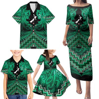 Personalised Aotearoa Matariki Family Matching Puletasi and Hawaiian Shirt Green Fern Maori Poutama LT01 - Polynesian Pride
