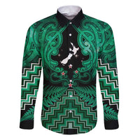 Personalised Aotearoa Matariki Family Matching Puletasi and Hawaiian Shirt Green Fern Maori Poutama LT01 Dad's Shirt - Long Sleeve Green - Polynesian Pride